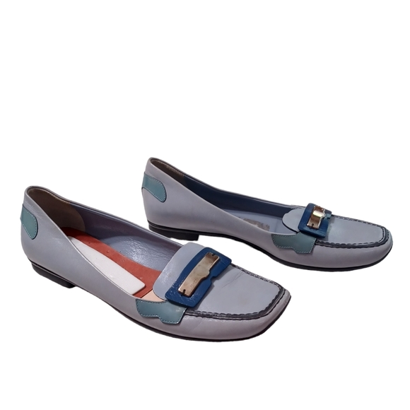PRADA • 37 1/2 • Leather loafers blue logo showing Italian Luxury flats slip on - Picture 3 of 9
